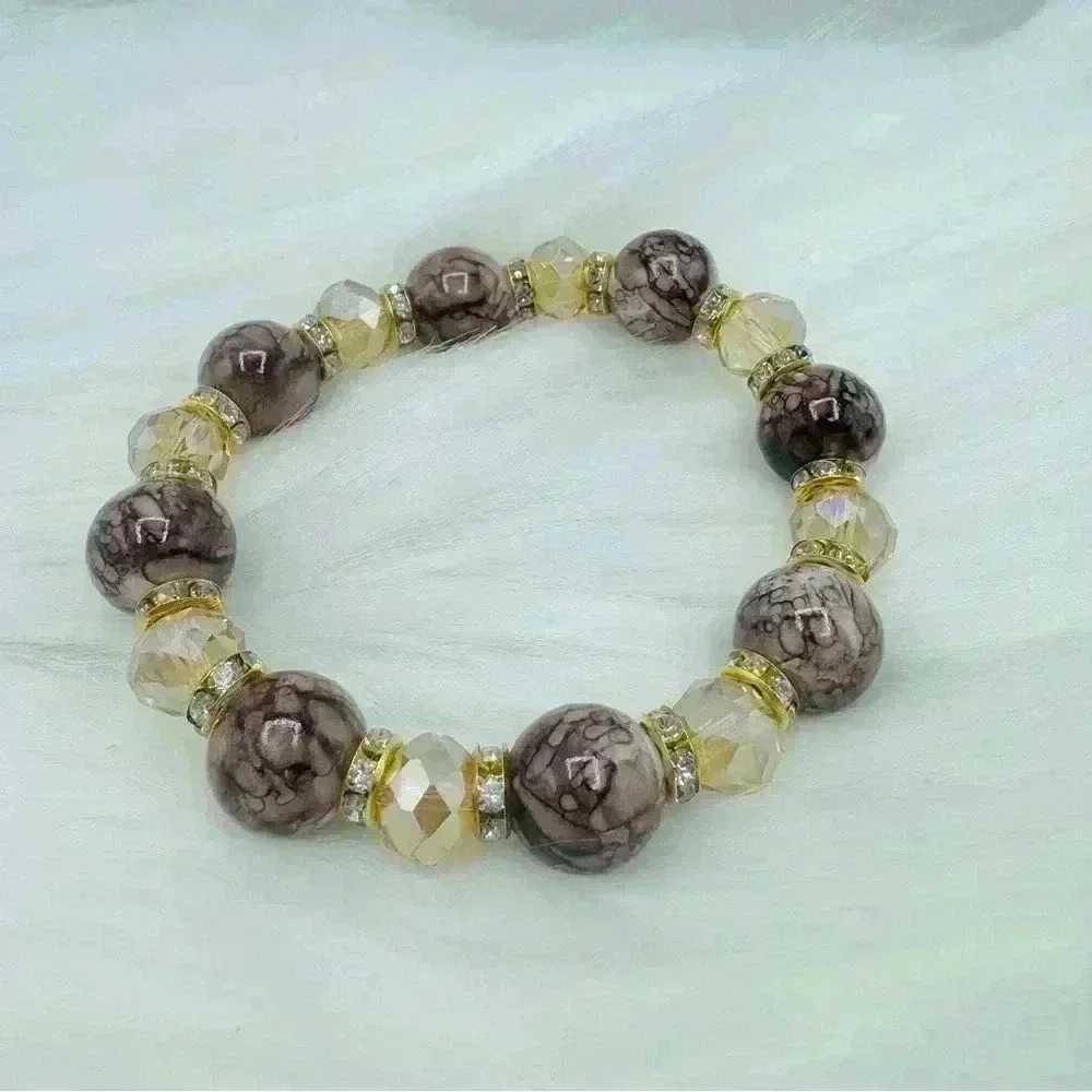 Champagne Brown Glass Beaded Bracelet